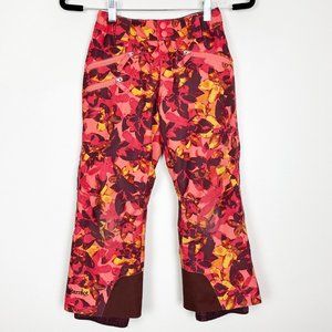 Marmot Youth Sz S‎ Red Orange Floral Snow Pants Skiing Harmony Adjustable